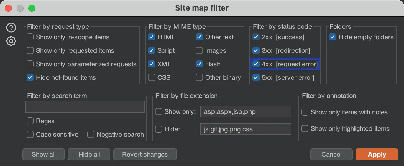 Site map filter