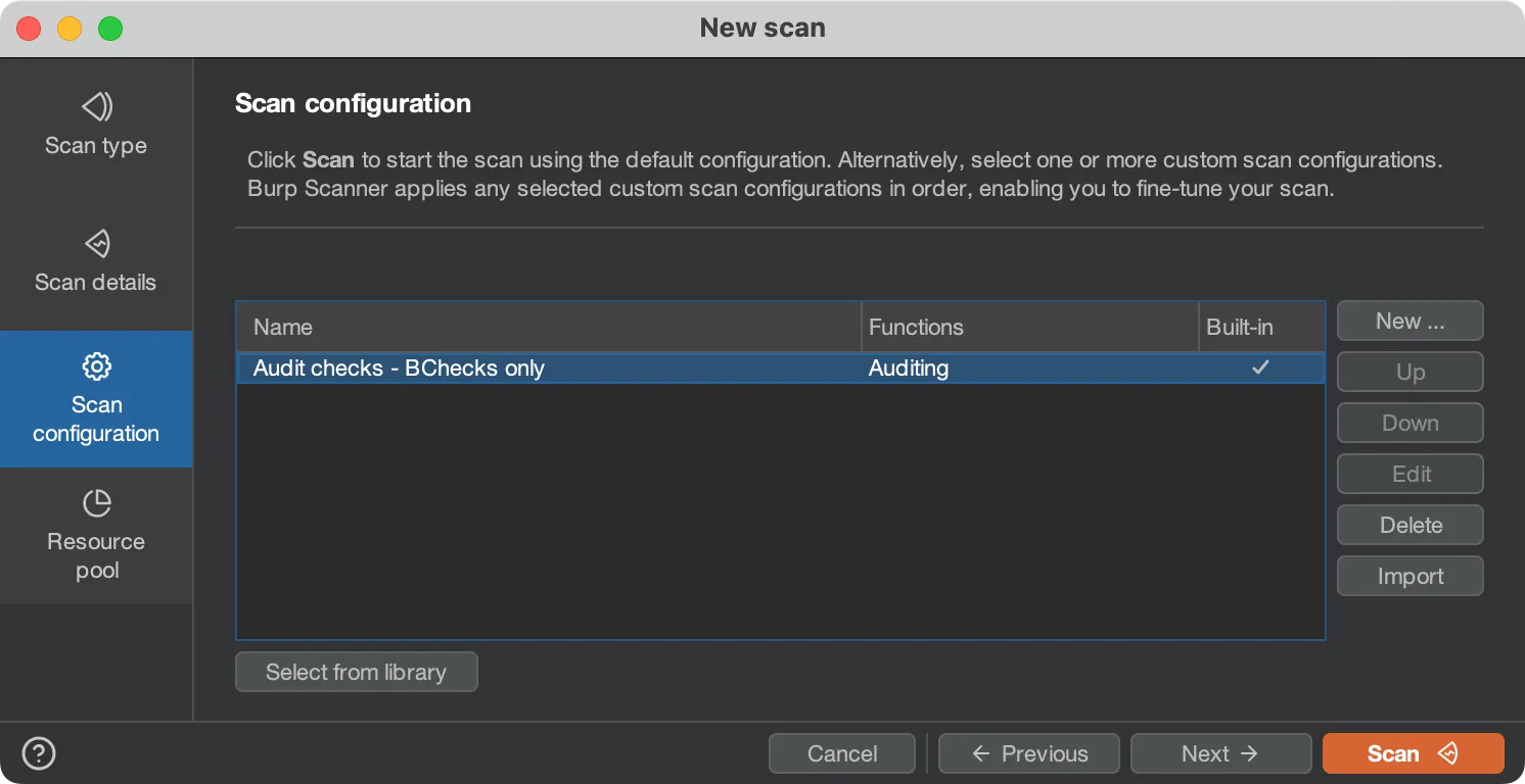 Selecting Audit checks - BChecks only